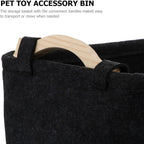 Organized dog toys and accessories neatly stored inside the pet toy storage basket.