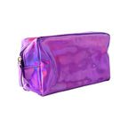 Compact shiny holographic travel pouch keeping beauty essentials organized