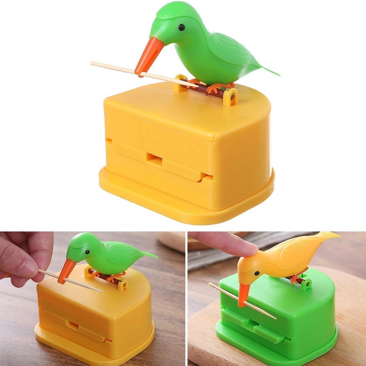 Opened bird toothpick dispenser showing clean toothpick storage space