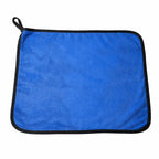 Detailed shot showing microfiber cleaning cloth size and care information