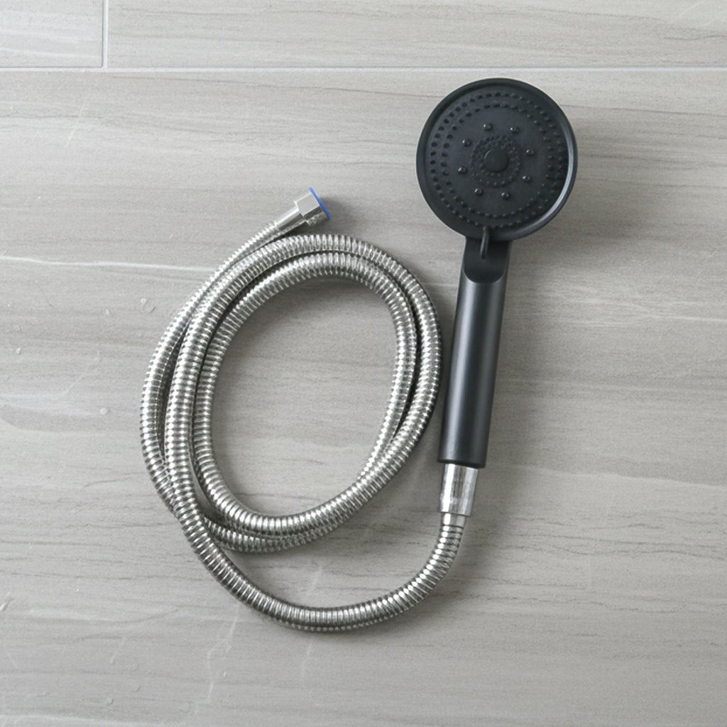 Flexible stainless steel hose connected to shower handle