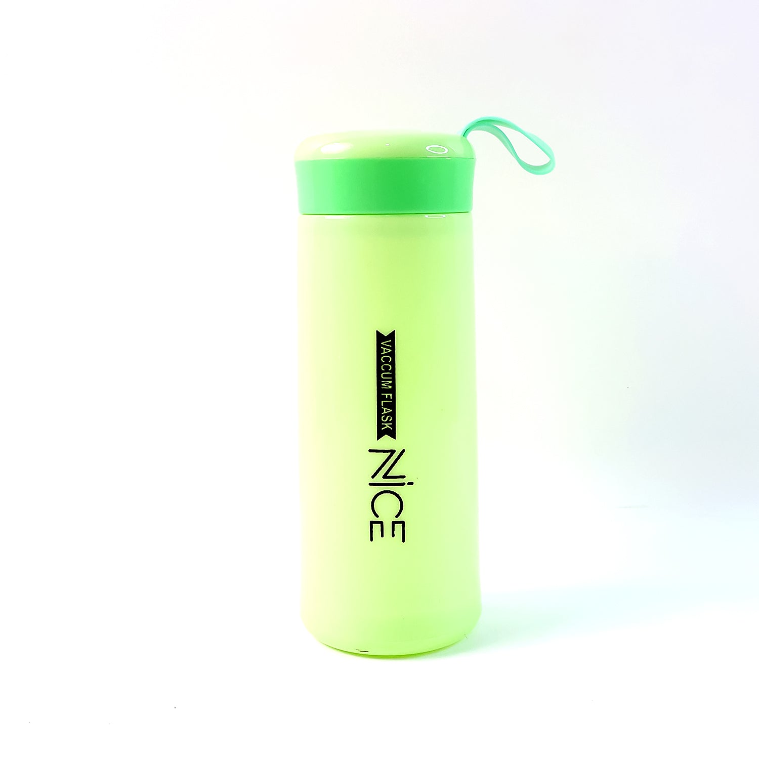 Green vacuum plastic water bottle designed for travel and daily use