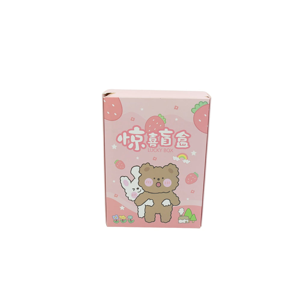 A cheerful cartoon stationery box filled with various essential school supplies.