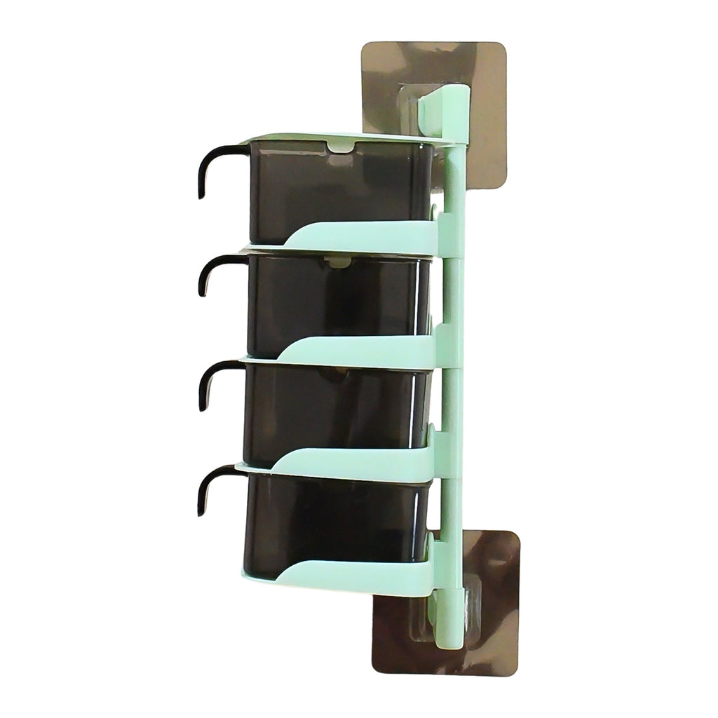 Compact 4-section spice tower with each compartment holding different condiments.