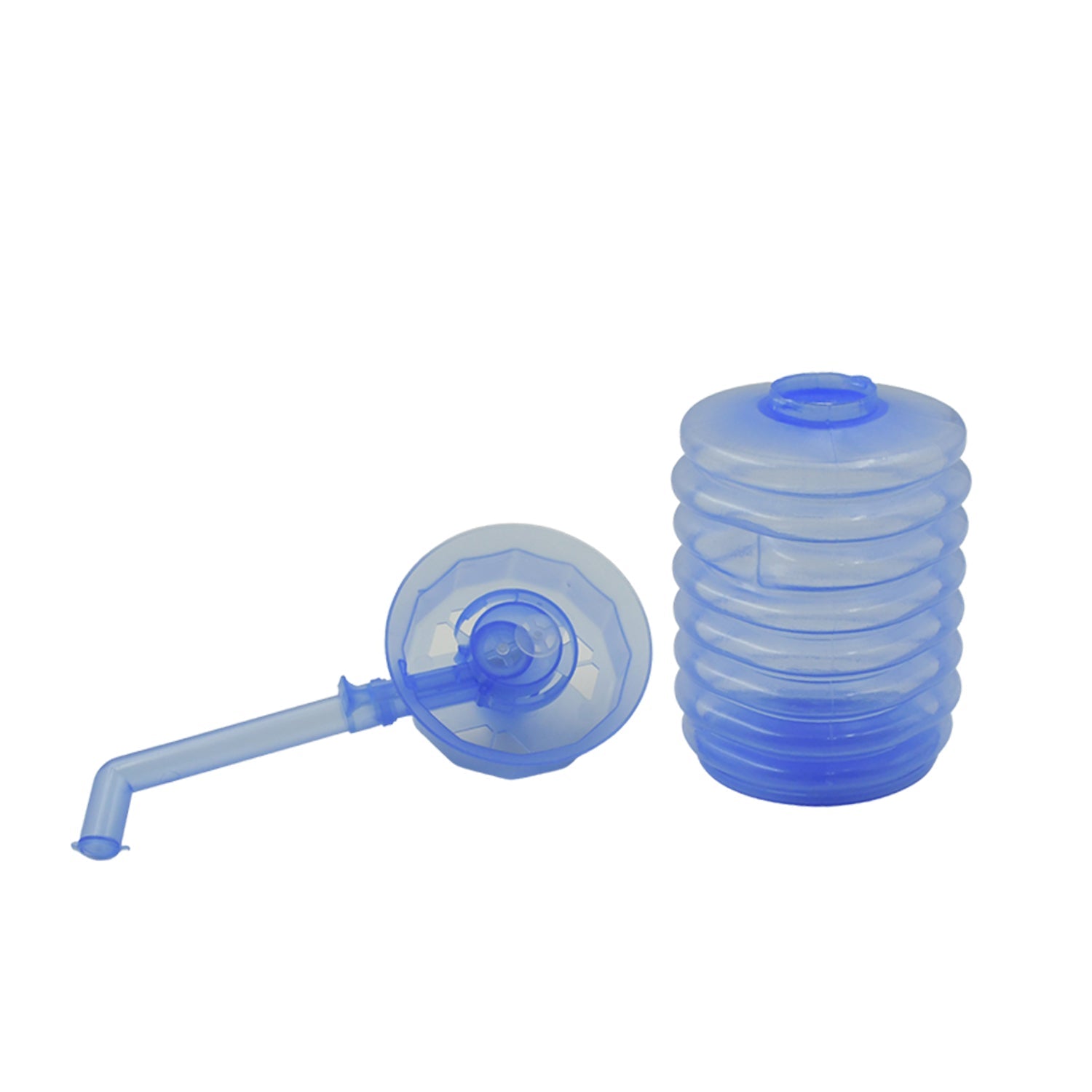 Components of the manual water dispenser, including the pump and bottle adapter.