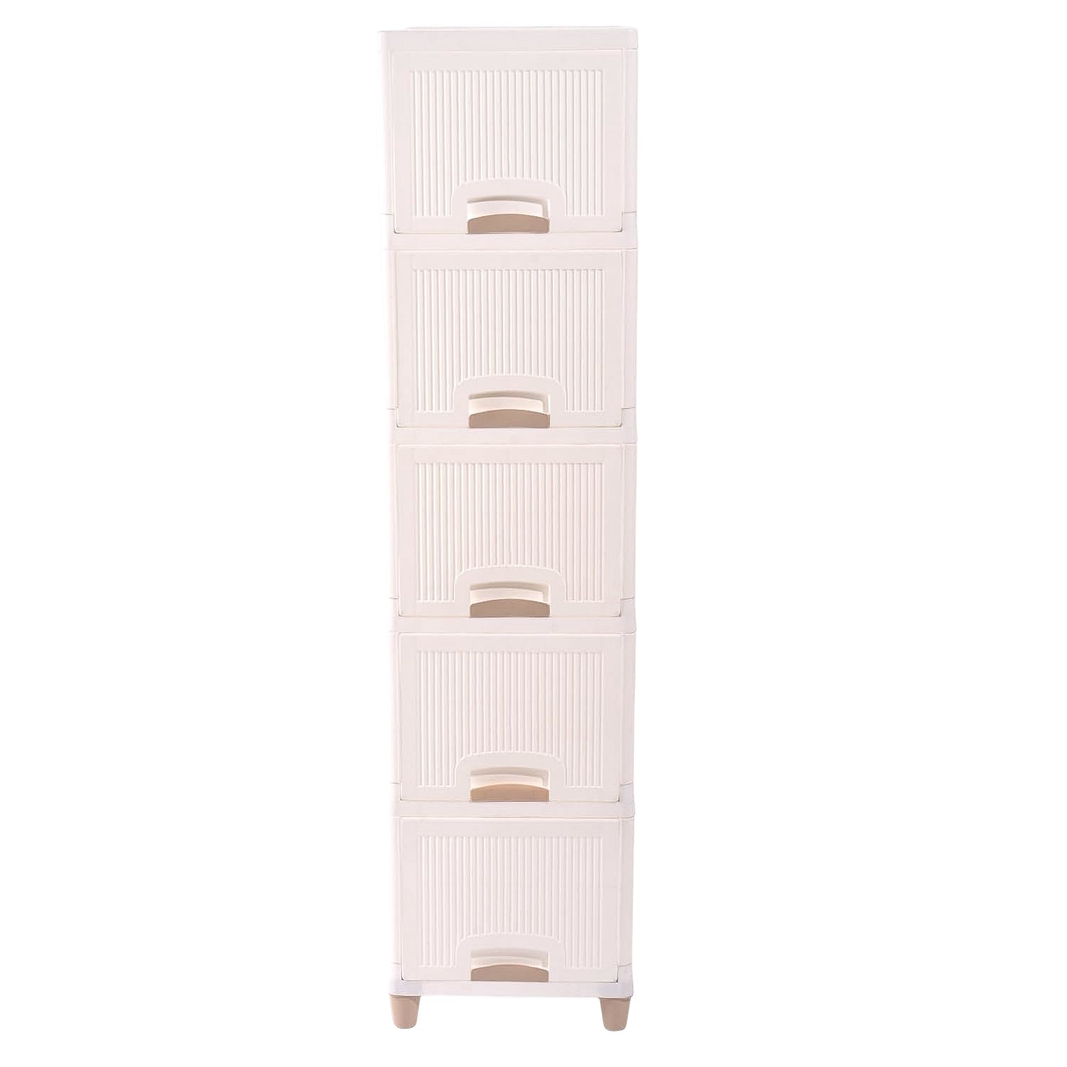 Stacked plastic storage drawers ideal for toys and clothes organization