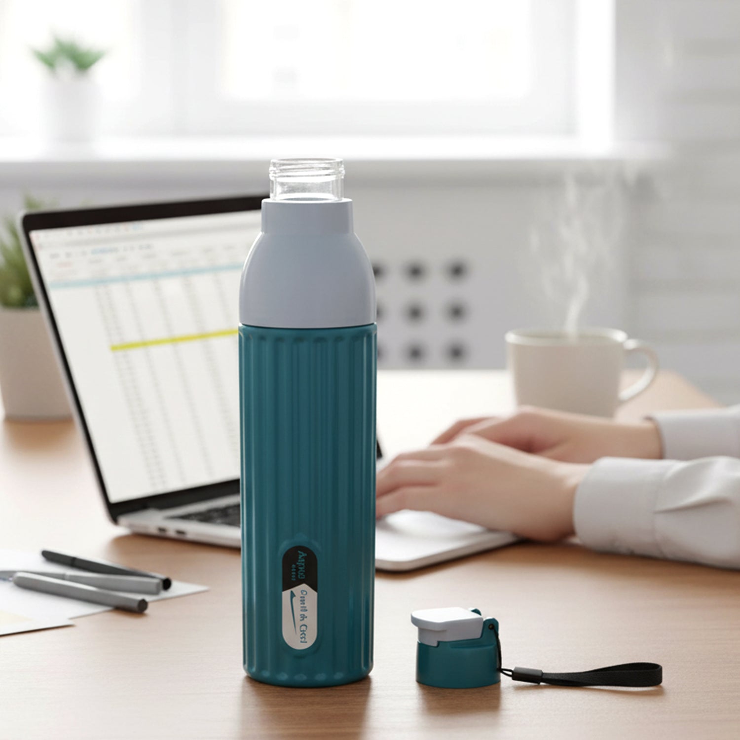 Side view of sports sipper water bottle with ergonomic design