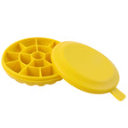 Close-up of silicone ice tray with cover to block freezer odors