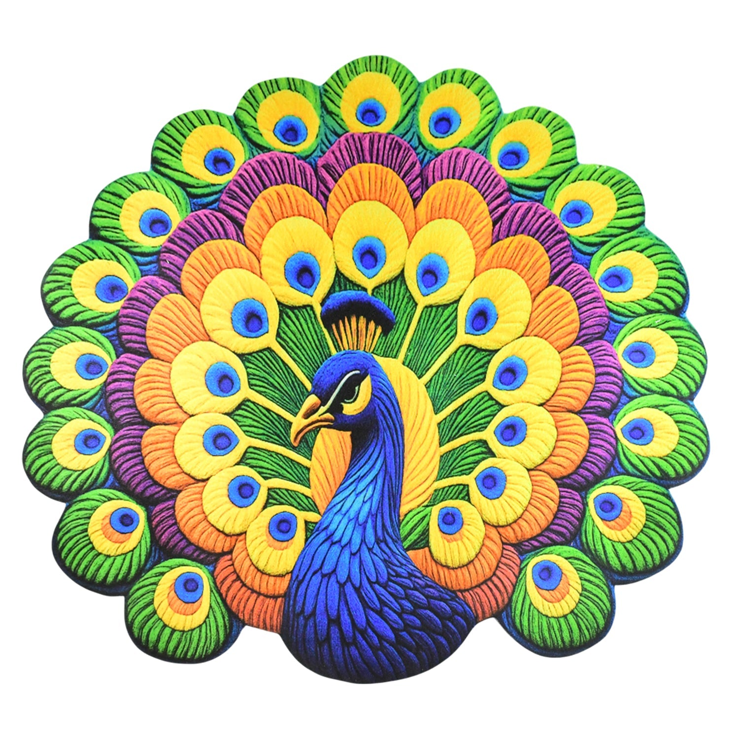 Decorative peacock anti-slip floor mat placed in modern room setting