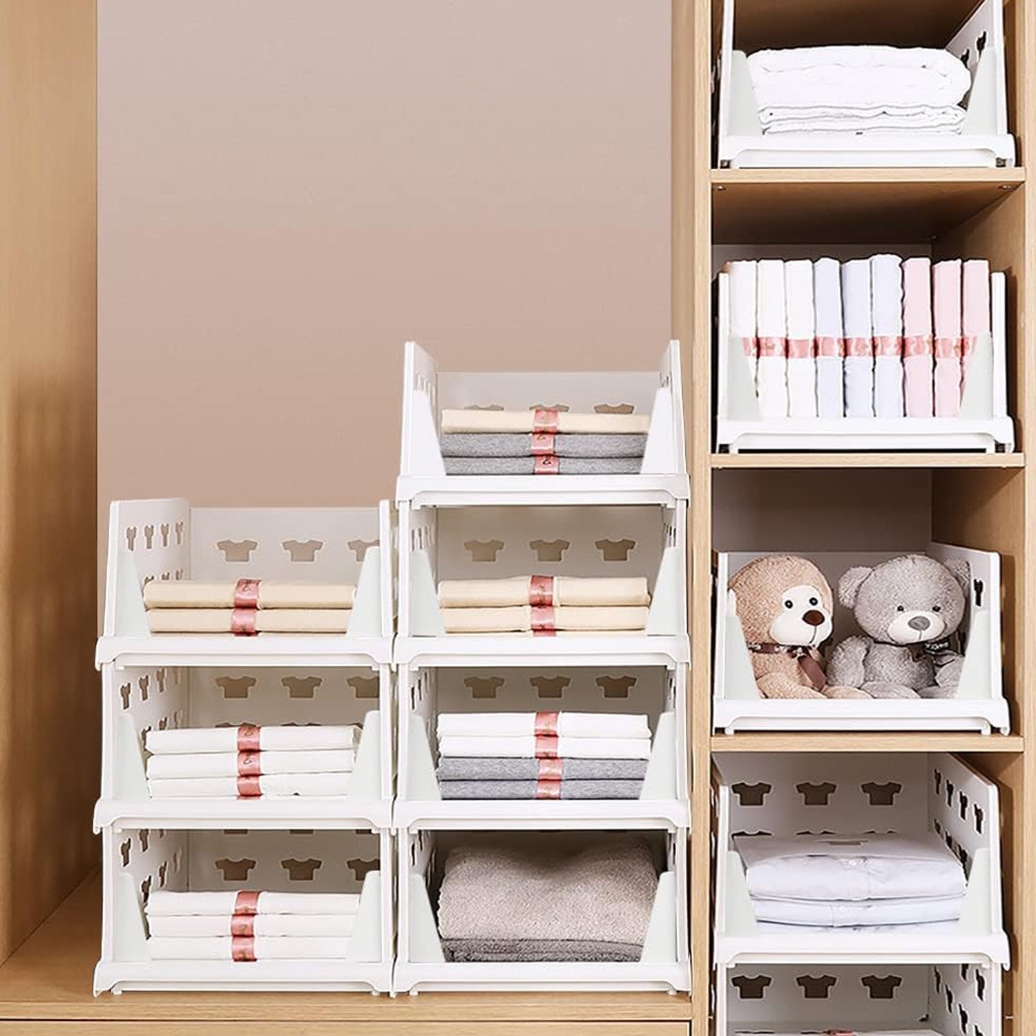 Compact stackable storage organizer with smooth-rolling casters.