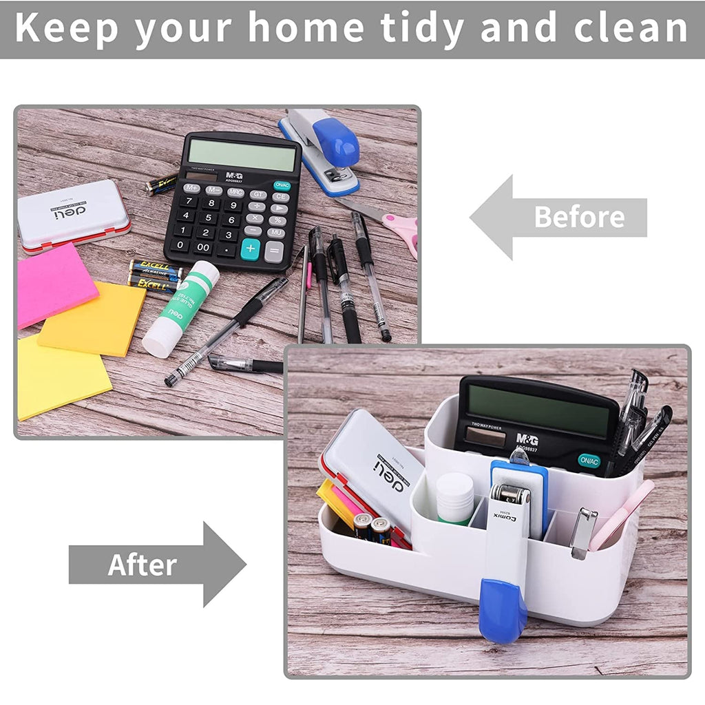 Cosmetic organizer used to store stationery on a desk.