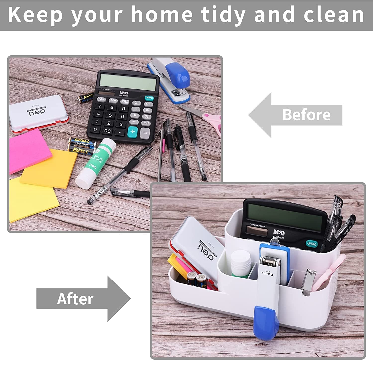 Cosmetic organizer used to store stationery on a desk.