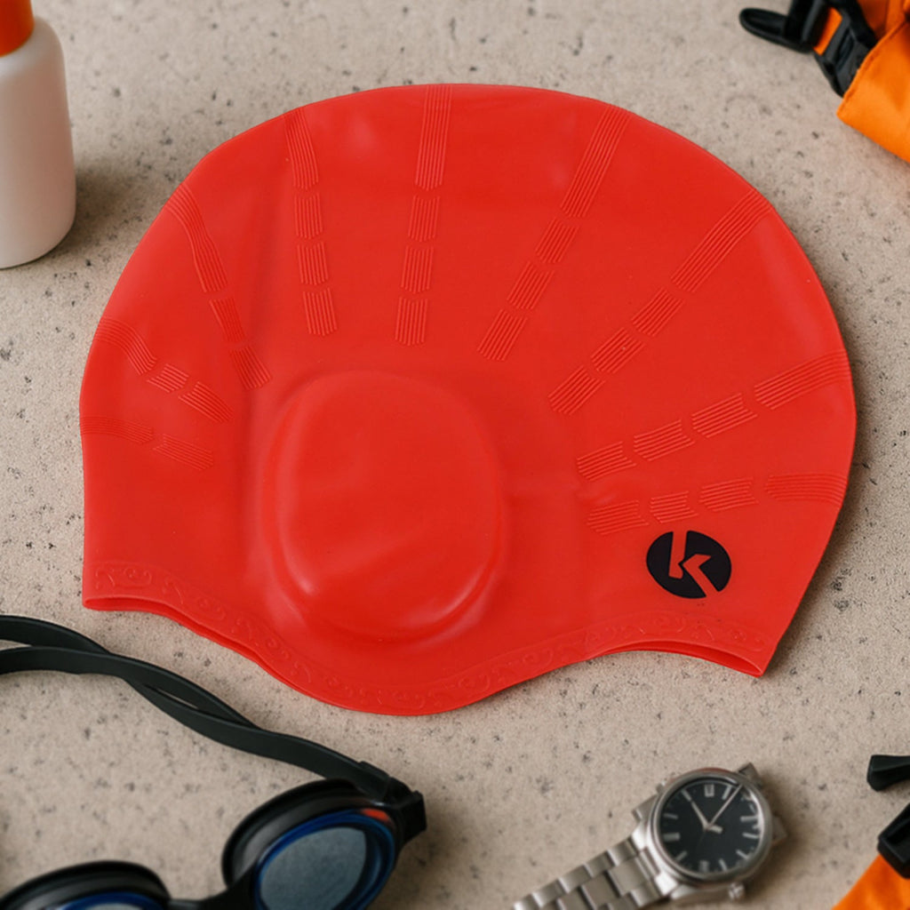 Close-up of flexible silicone material on swimming cap