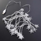 Festive USB powered star string LED lights creating warm ambiance