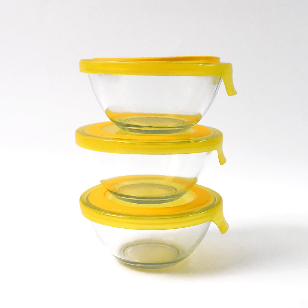 3-piece glass bowl set with lids offering versatile kitchen storage solutions