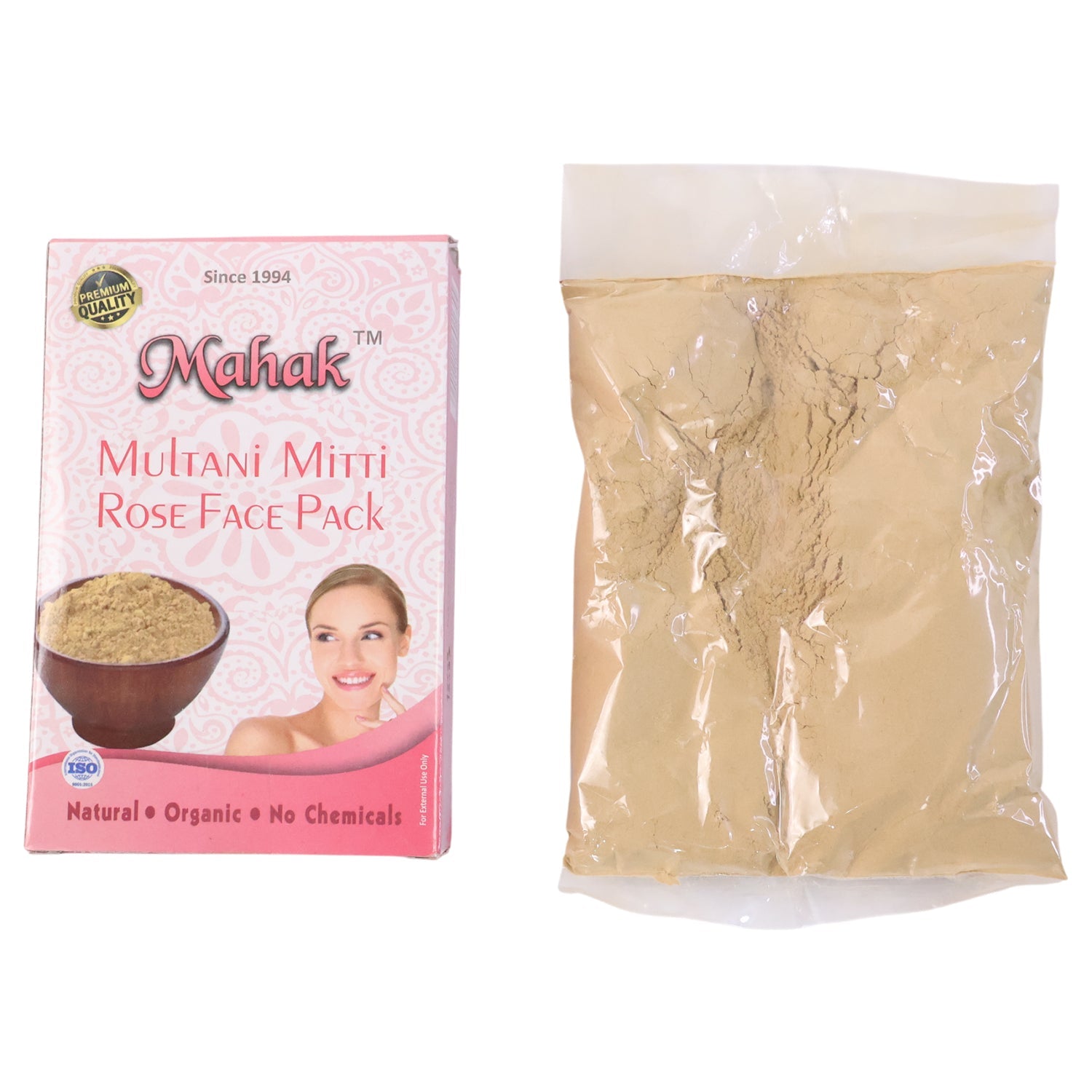 Contents of facial kit including natural Multani Mitti face pack