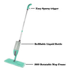 The complete spray mop, emphasizing its integrated water spray bottle.