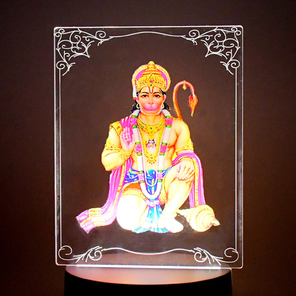 3D Lord Hanuman Frame illuminated with soft white LED light showing unique design