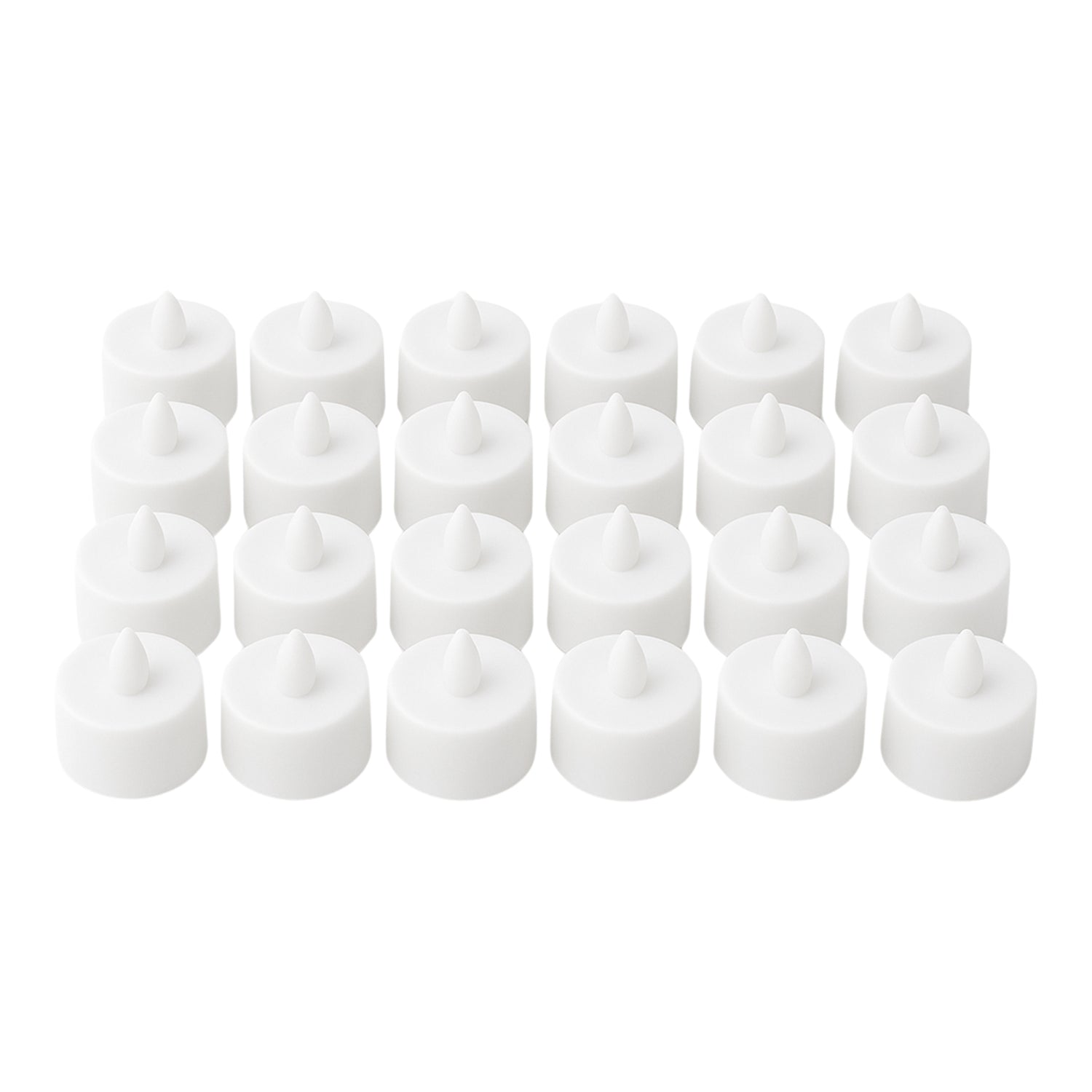 Multiple battery-operated tealights illuminating a dark room.