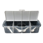 Kitchen countertop organized with the Tidy Table 4-section storage container.