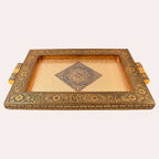 Premium wooden Rajwadi decorative tray with ornate golden finish