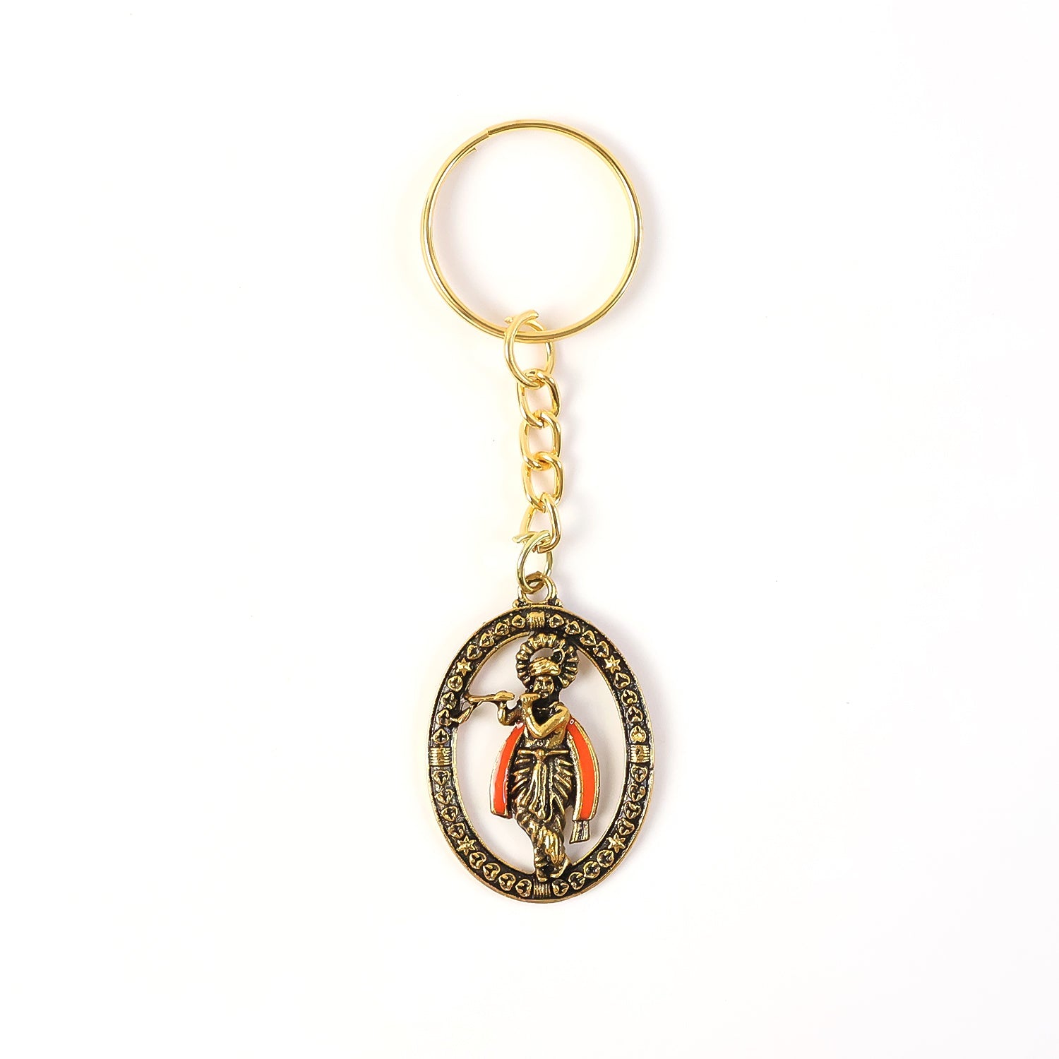 Back view of metal Lord Krishna keychain with smooth finish