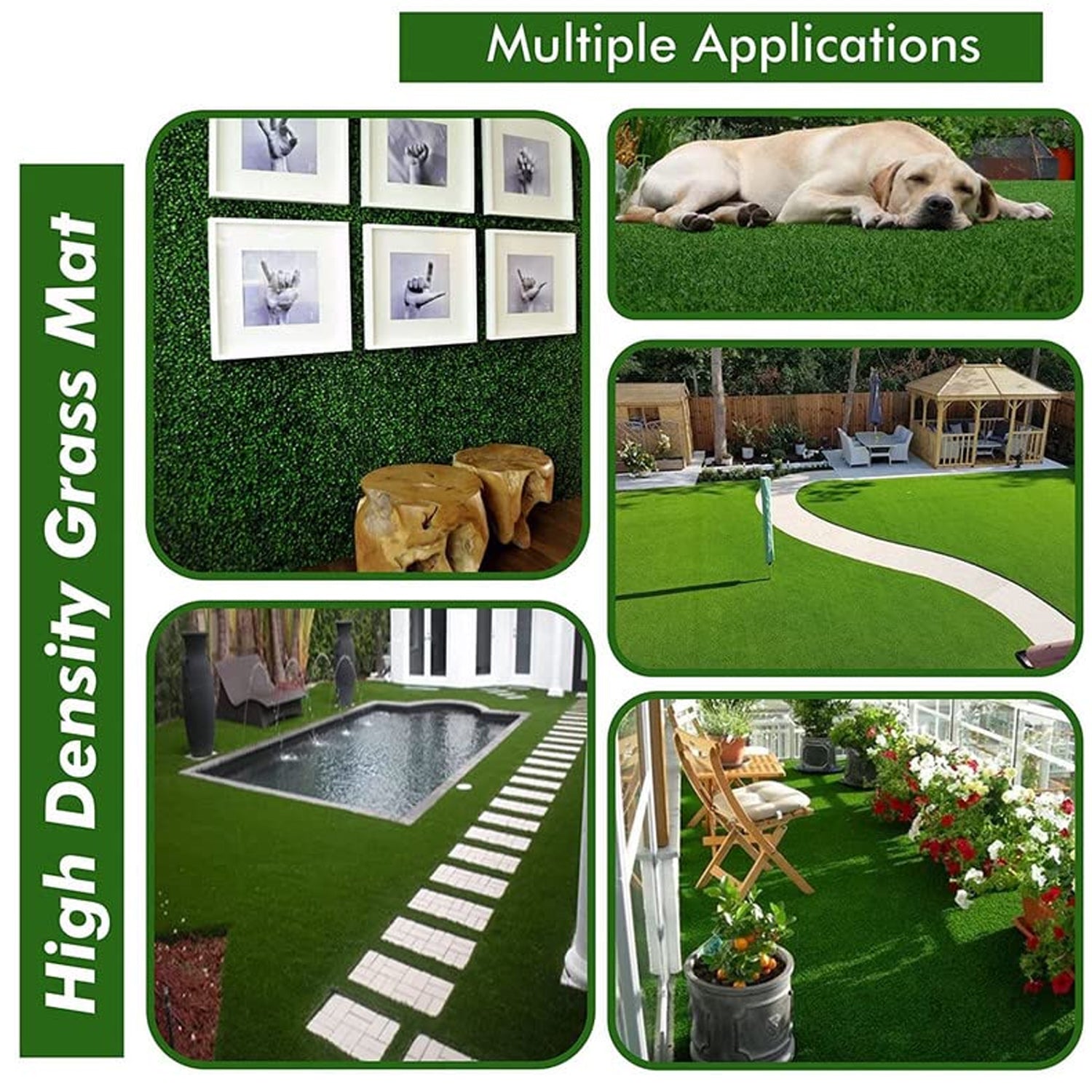 Top-down view of the 58x38cm artificial turf, highlighting its realistic texture for any space.