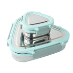 Side view of Ganesh Trinity triangle stainless steel lunch box containers