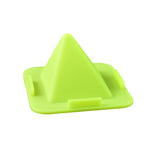 Side view of pyramid phone stand displaying flexible plastic material