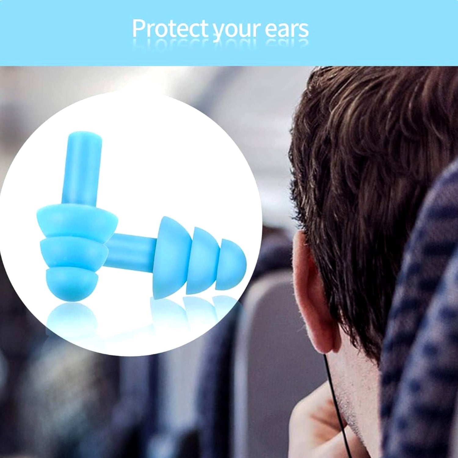 Reusable XcelSafe soft foam ear plugs in a two-piece set, ideal for quiet relaxation and noise-free environments.