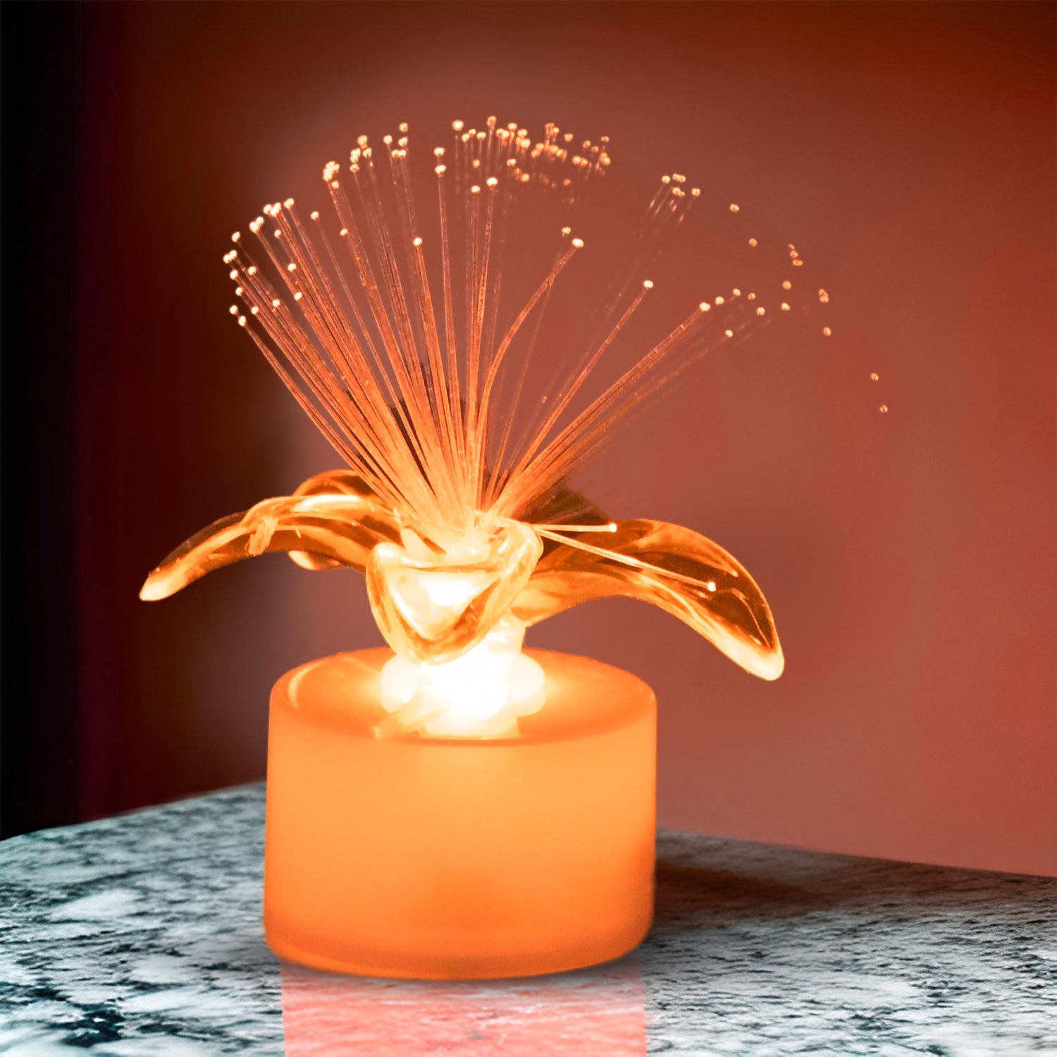 Fiber optic LED centerpieces glowing brightly, perfect for Diwali decoration.