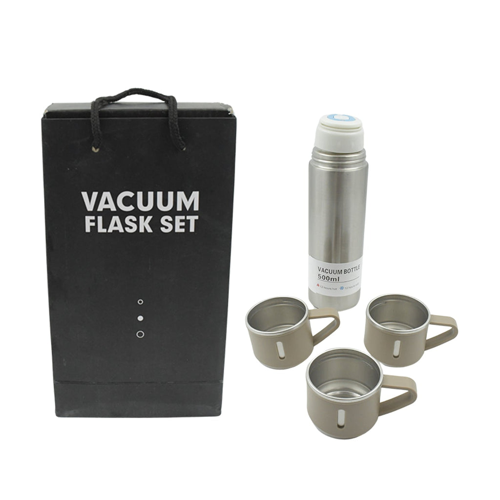 Specs detail shot of stainless steel vacuum flask set 500ml capacity