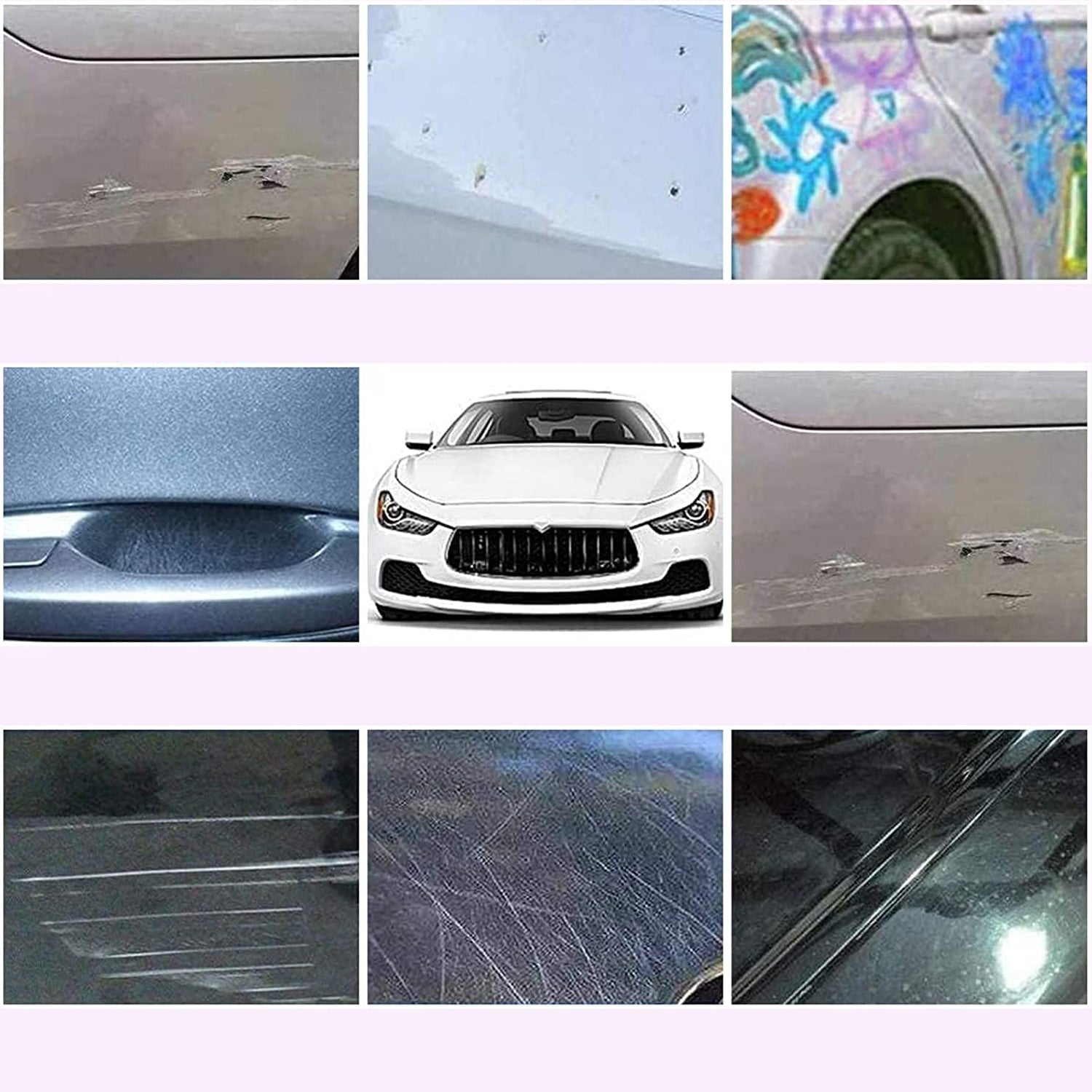 Close-up view of the car repair solution being applied onto a nano cloth.