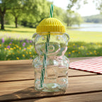 cartoon bear kids beverage cup with built-in straw