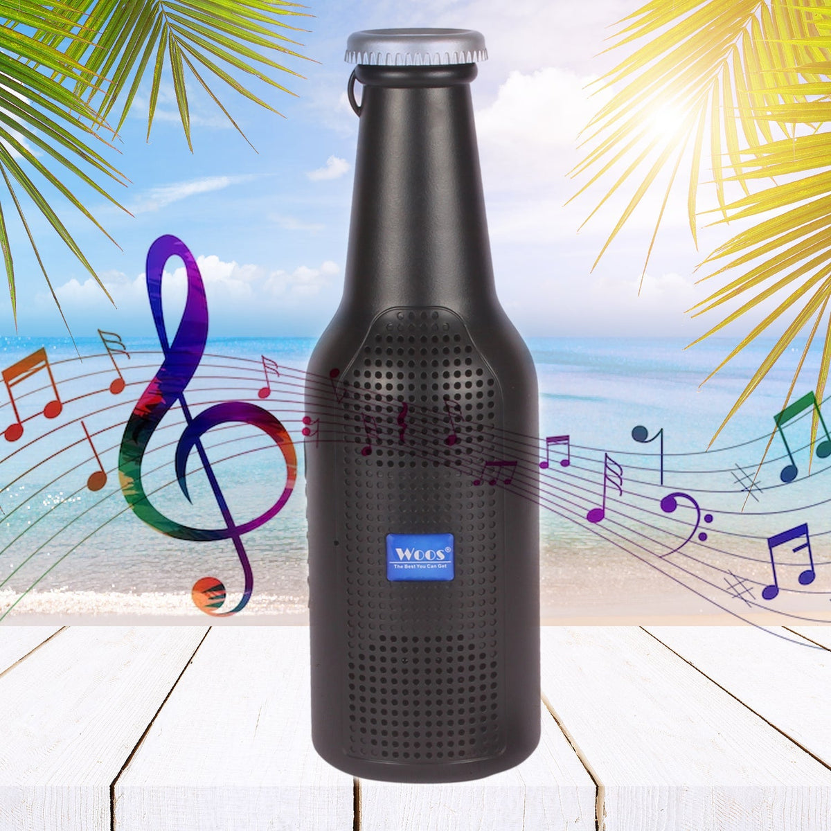 Audila Bottle Bluetooth Speaker in black, showcasing its unique design.