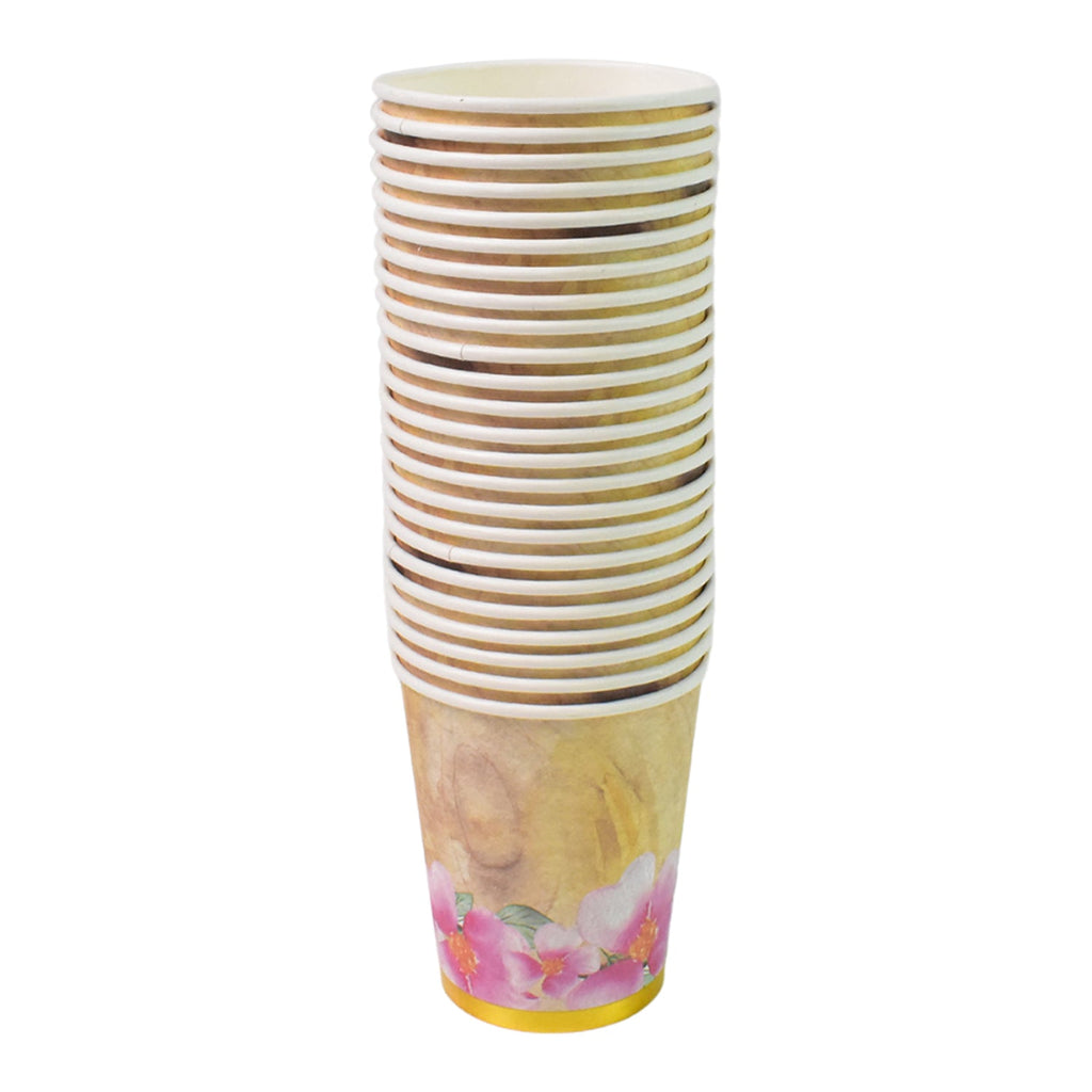A set of 24 mixed design disposable paper cups, highlighting the variety of patterns.