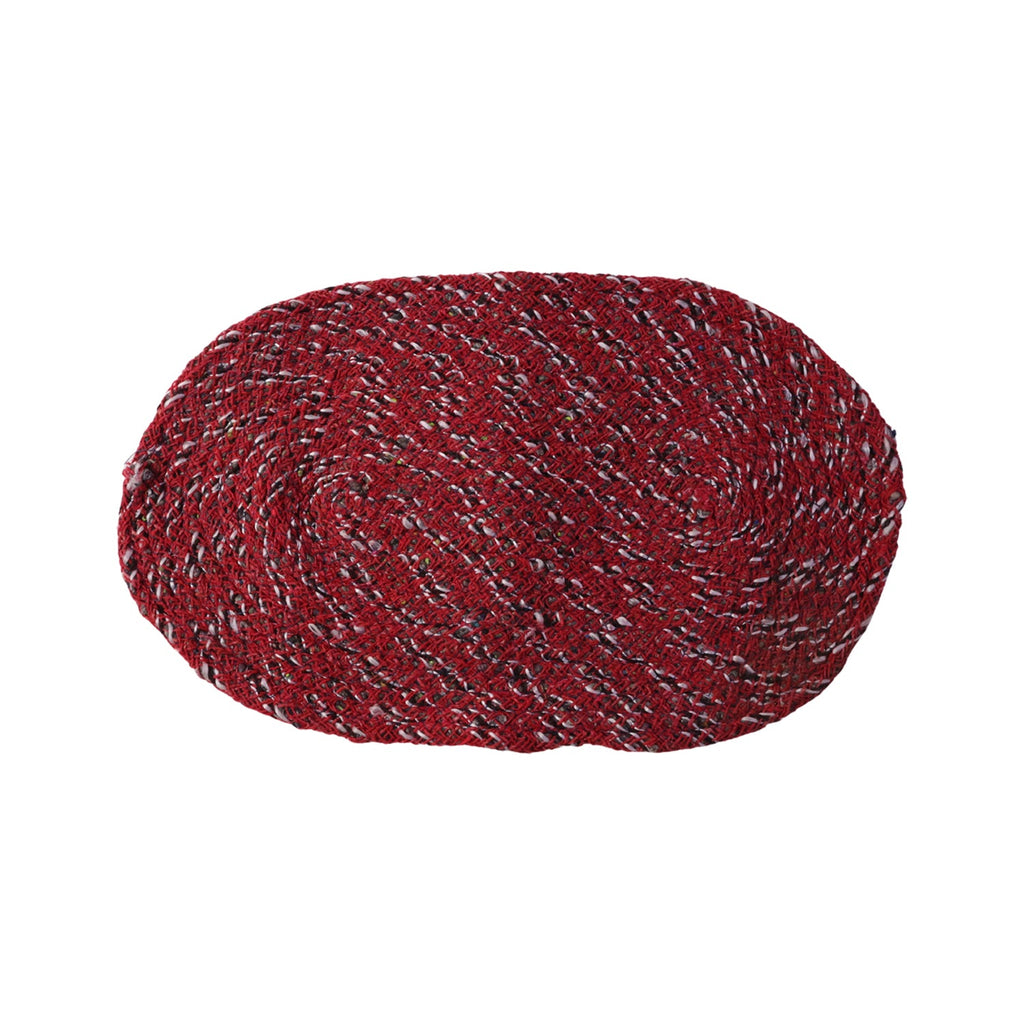 Red braided welcome mat with non-slip backing