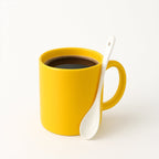 Premium plastic mug with glossy finish accompanied by matching spoon