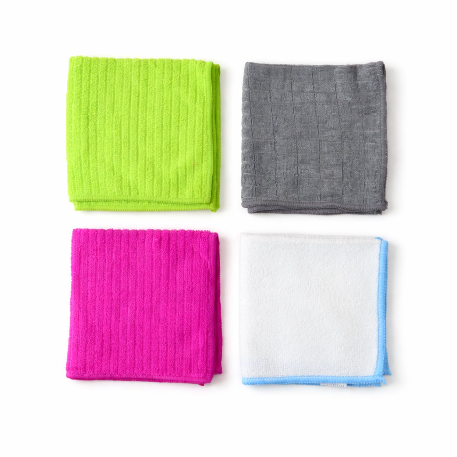 Stacked microfiber cleaning cloths showing texture and thickness