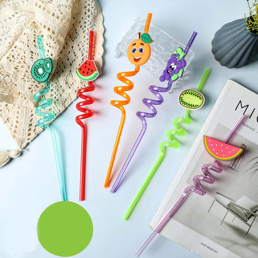 Detailed view of safe and soft PET cartoon truck attachments on reusable straws.