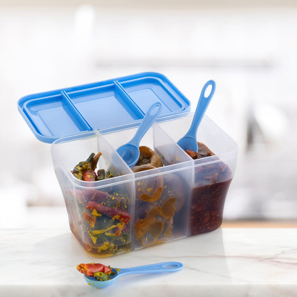 Durable 750ml square plastic container, versatile for various household storage needs.