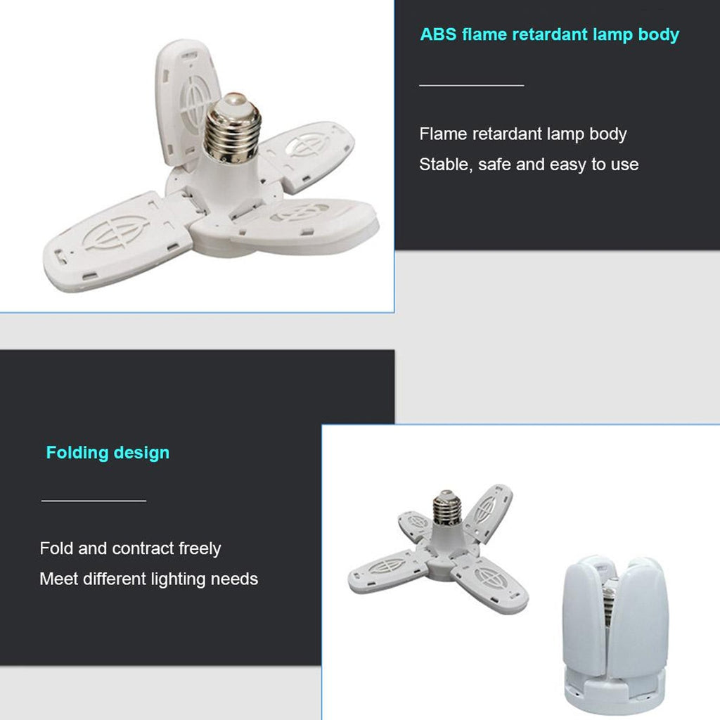 LED bulb with fan blades folding mechanism