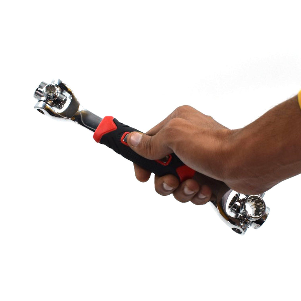 RaceVault multi-tool wrench designed for fixed square, hex, and Torx bolts, shown from an angle.