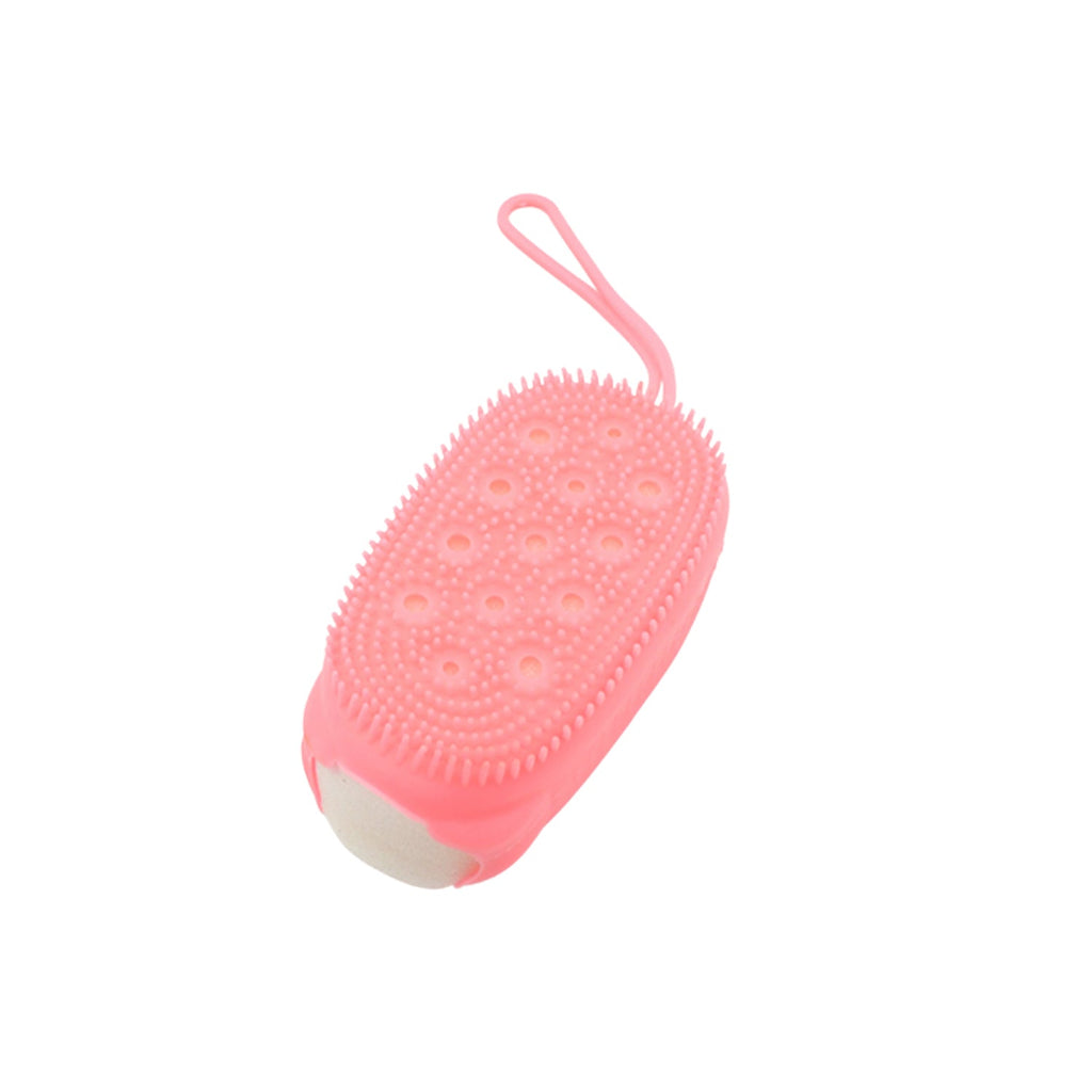 Ergonomic silicone bath brush featuring soft bristles for effective daily cleansing.