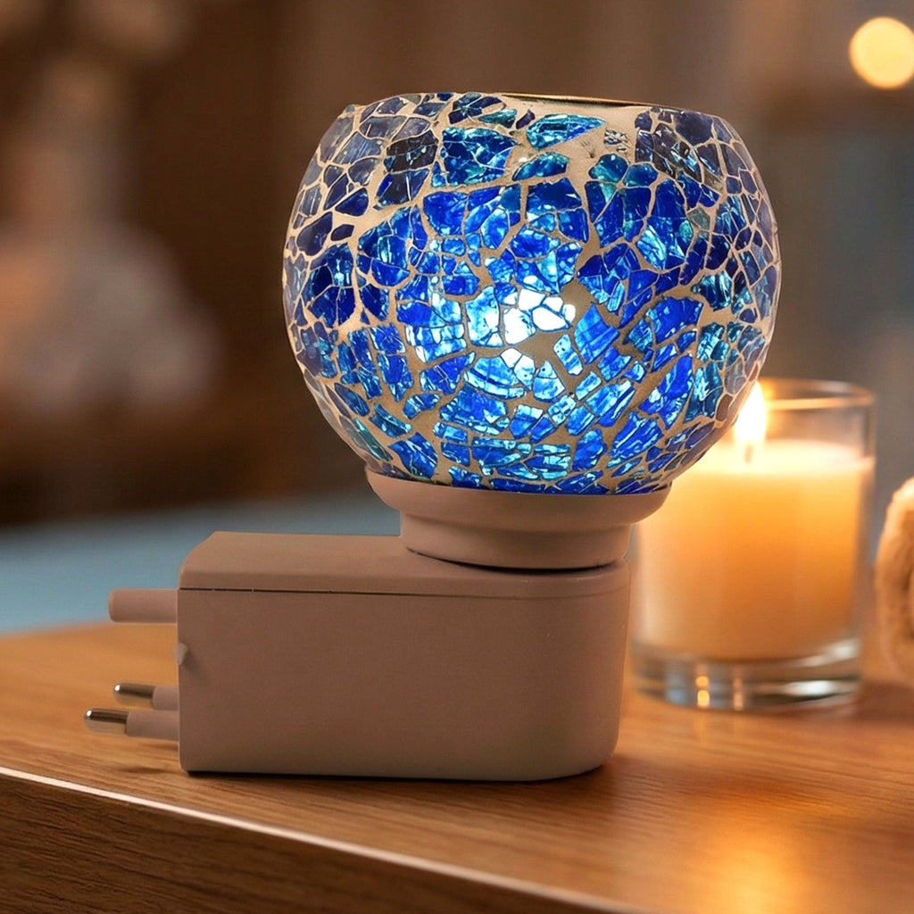 Handmade mosaic glass night lamp with delicate crackle shade