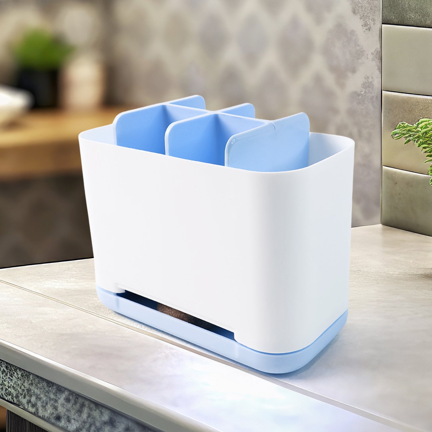 6-compartment caddy organizer keeping toothbrushes and personal care items tidy
