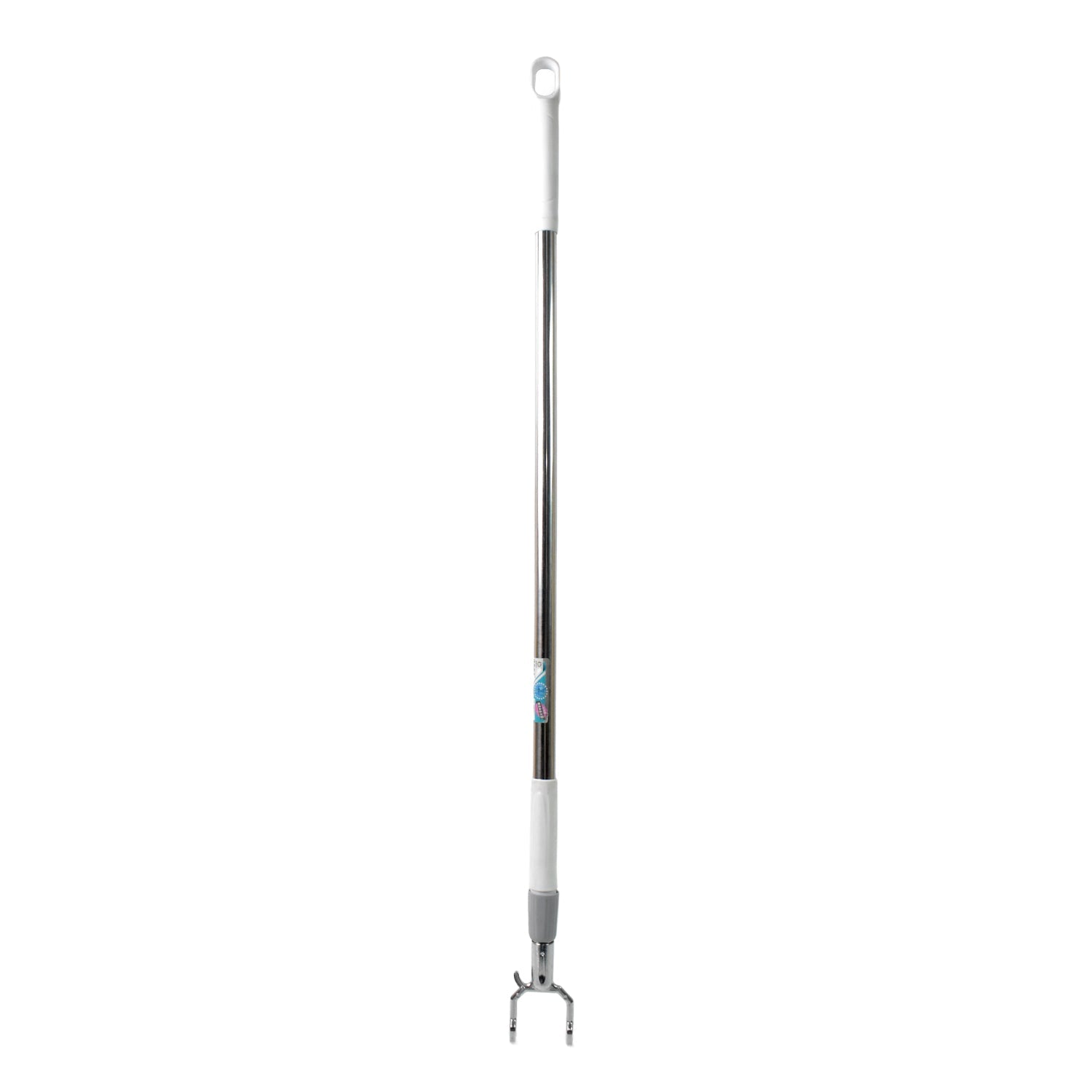 Telescopic clothes hook in use, showing its long reach for high shelves.