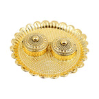 Versatile round Puja Thali holder, ideal for festive celebrations and home decor.