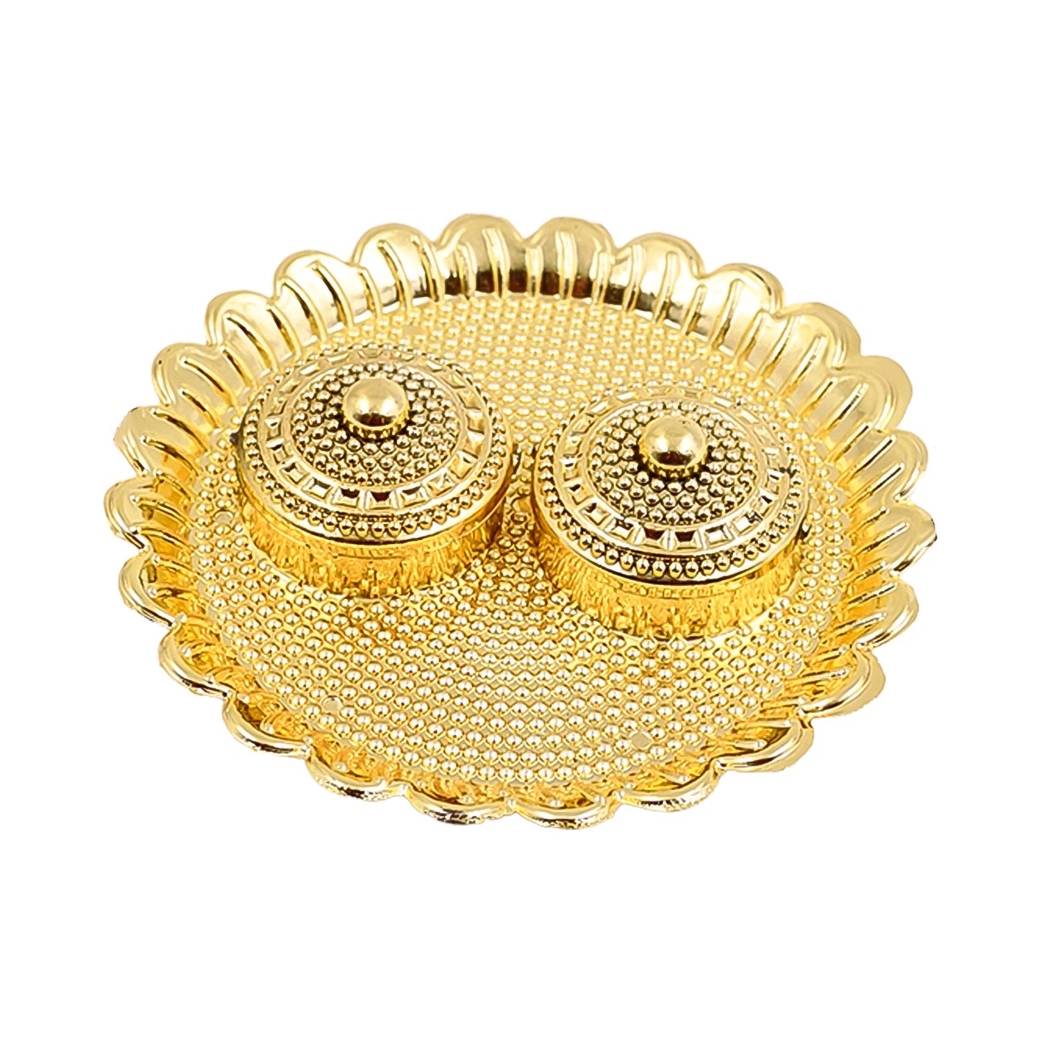 Versatile round Puja Thali holder, ideal for festive celebrations and home decor.