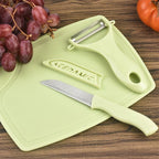 Complete 3-piece Kitchen Knife Set with green peeler and stainless steel knives.
